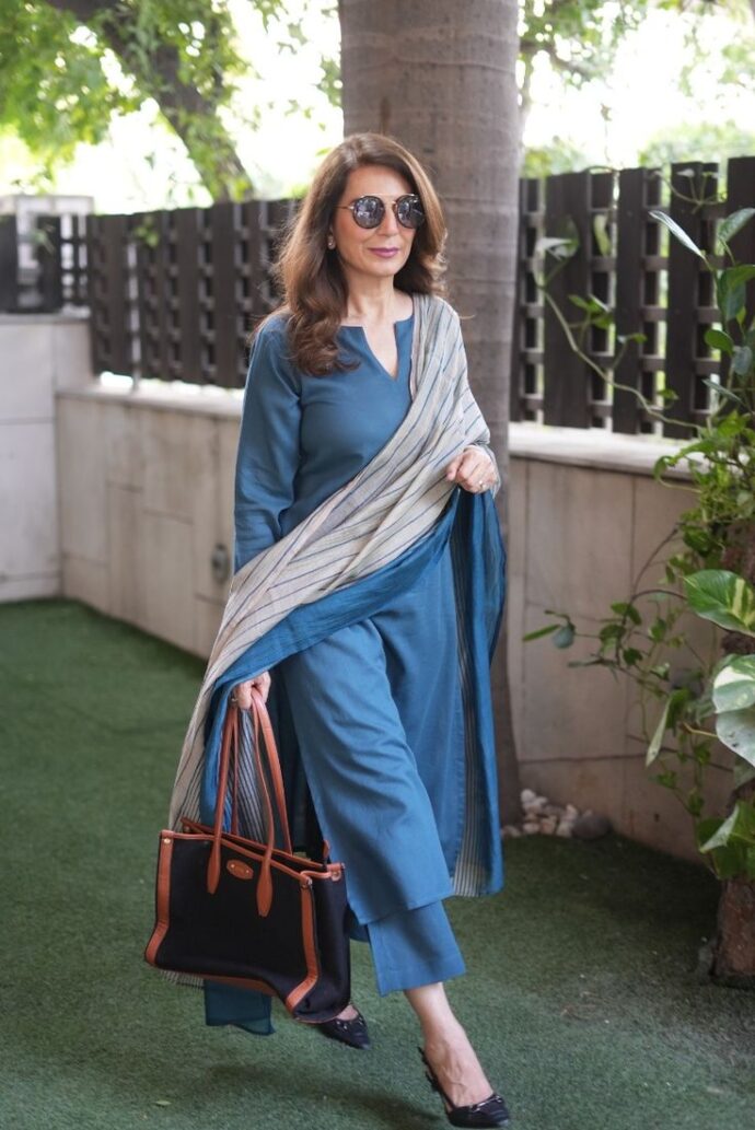 Navy Blue Rayon A Line Embroidered Kurta