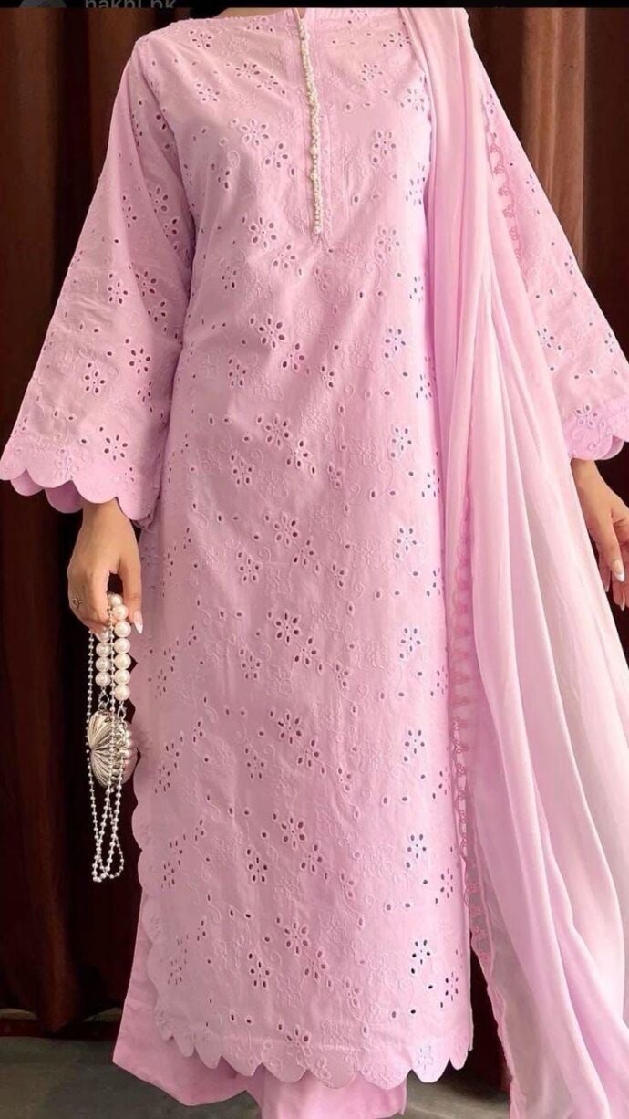 Light Pink Floral Printed V Neck Kurta