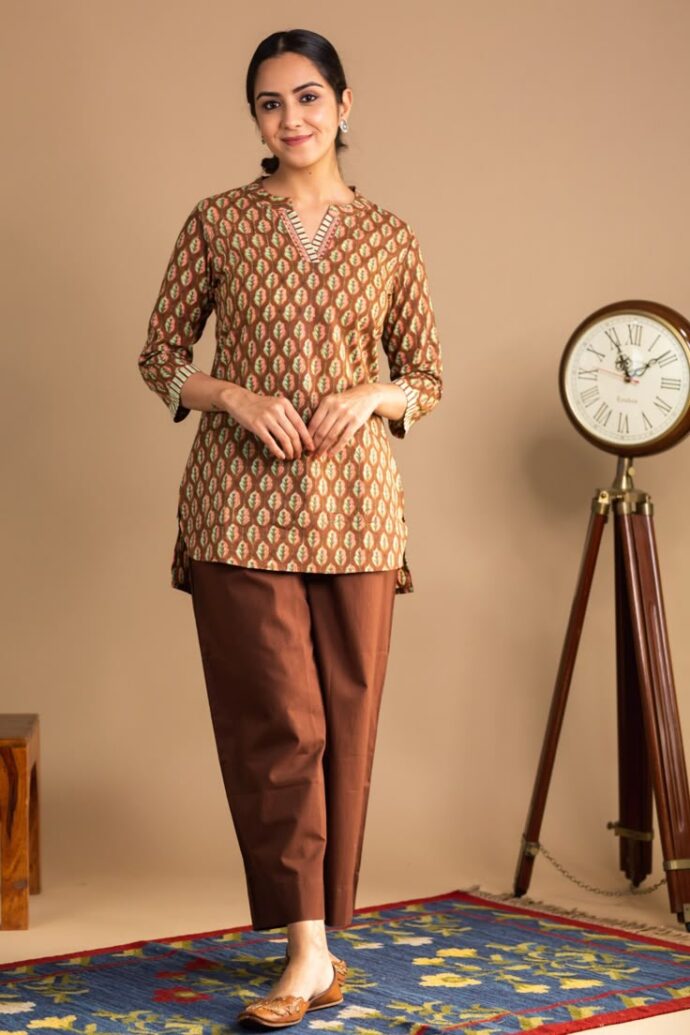 Dark Red Hand Block Printed Long Dress