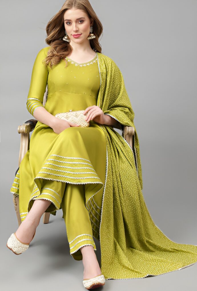 Women's Rayon solid Embroidered Kurta Pant and Dupatta Set - Image 2
