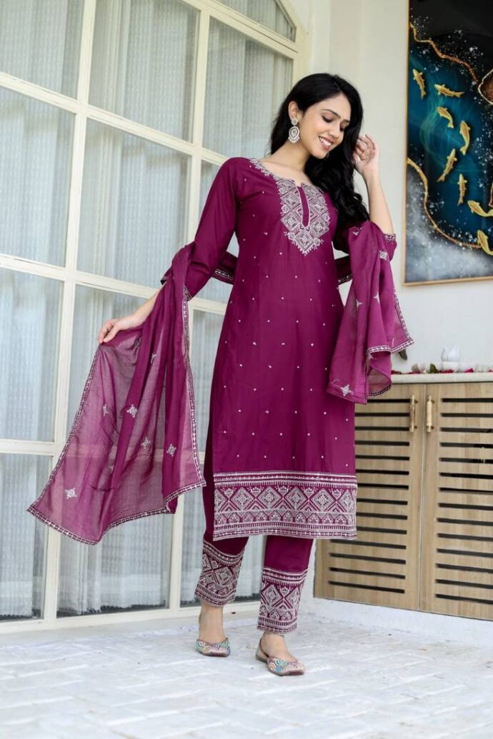 Premium cotton with heavy embroidery
